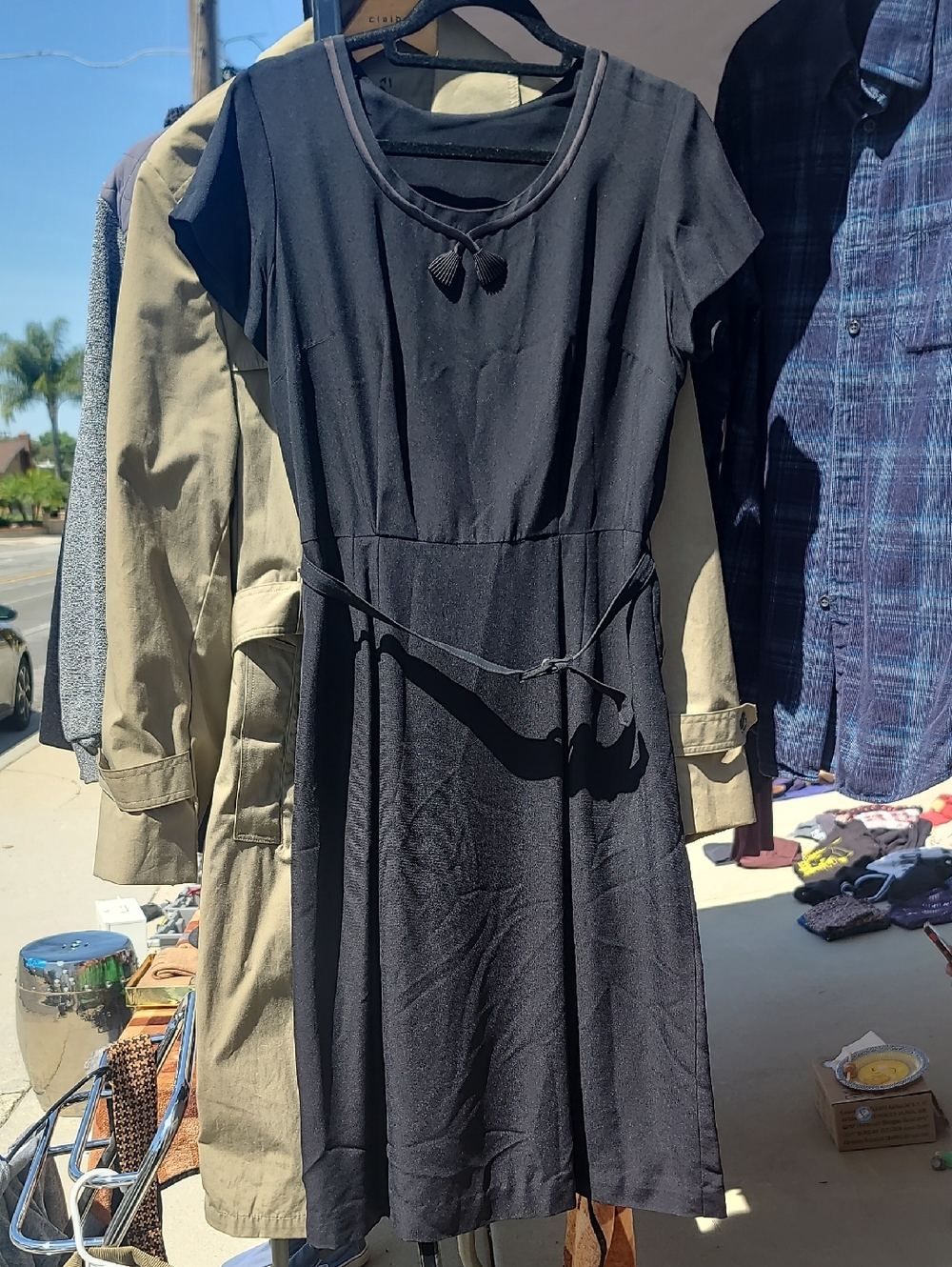 Vintage Classic Black Short-Sleeve A-Line Dress